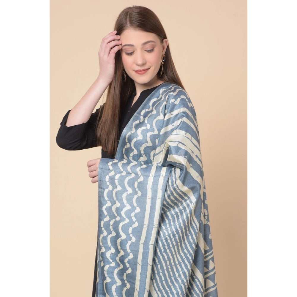 Generic Women's Art Silk Printed Dupatta (Grey, Length: 2.25 to 2.50 Mtr)