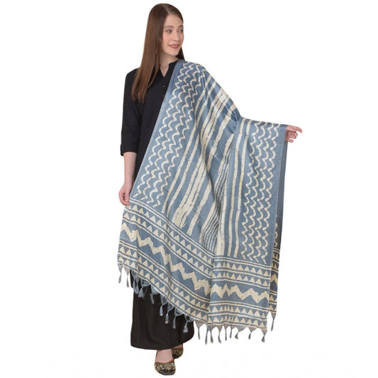 Generic Women's Art Silk Printed Dupatta (Grey, Length: 2.25 to 2.50 Mtr)