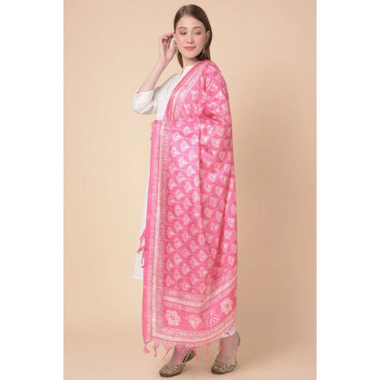 Women's Art Silk Printed Dupatta (Pink, Length: 2.25 to 2.50 Mtr)