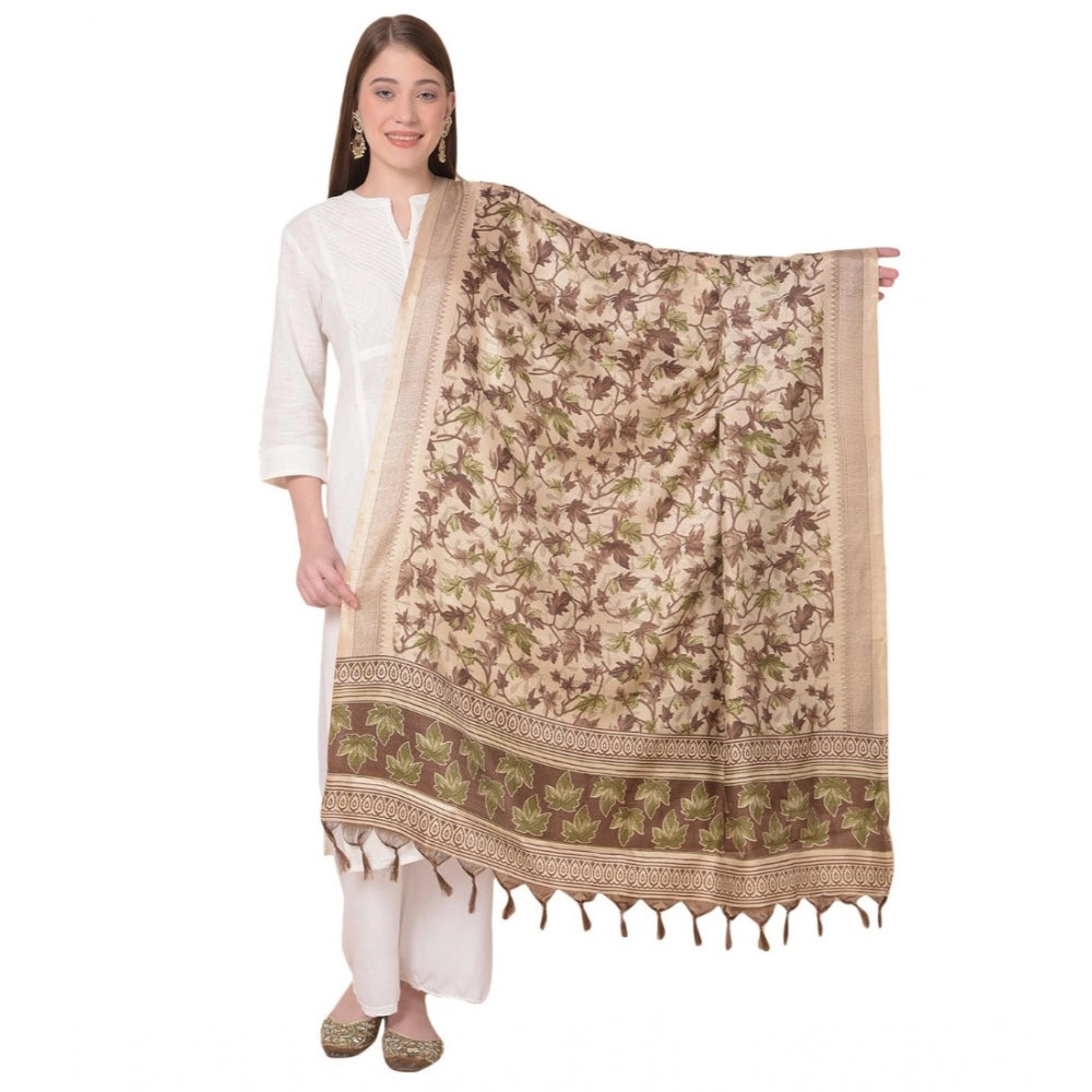 Generic Women's Art Silk Printed Dupatta (Gold, Length: 2.25 to 2.50 Mtr)