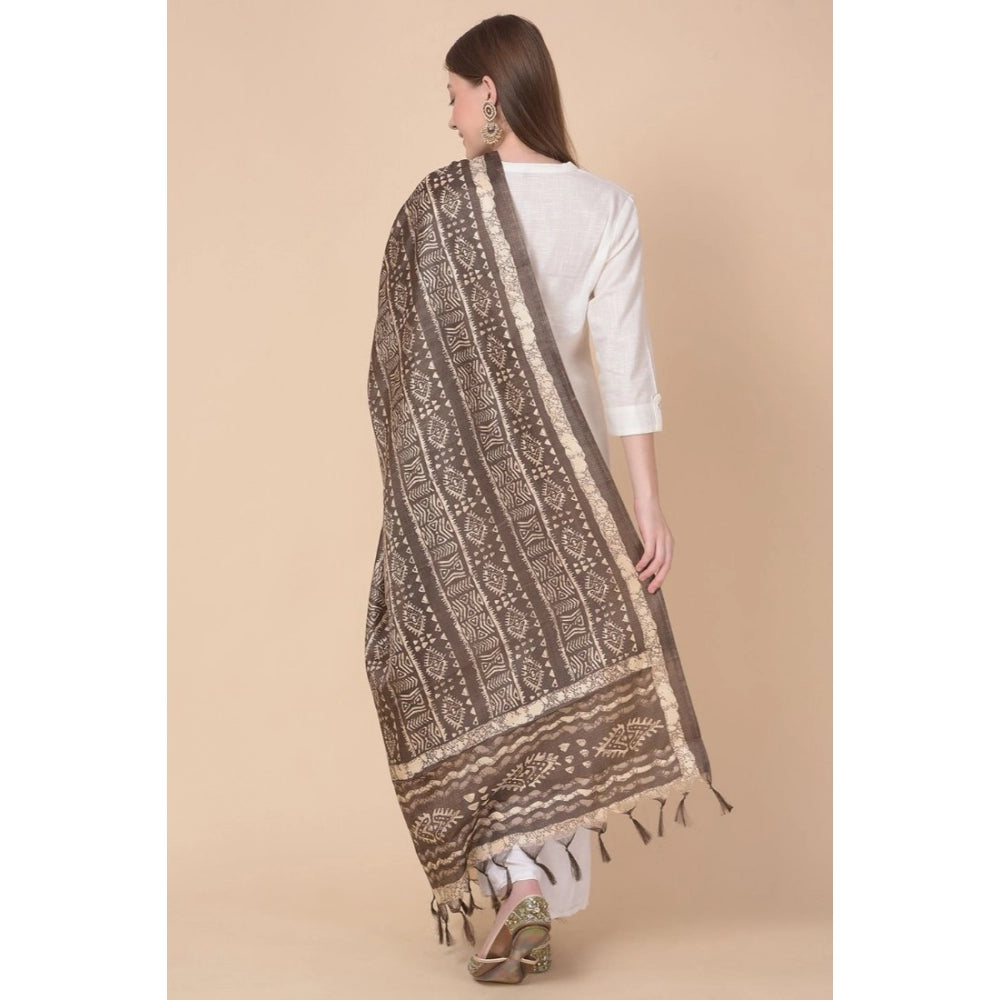 Generic Women's Art Silk Printed Dupatta (Brown, Length: 2.25 to 2.50 Mtr)