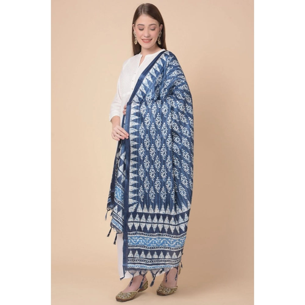 Generic Women's Art Silk Printed Dupatta (Blue, Length: 2.25 to 2.50 Mtr)