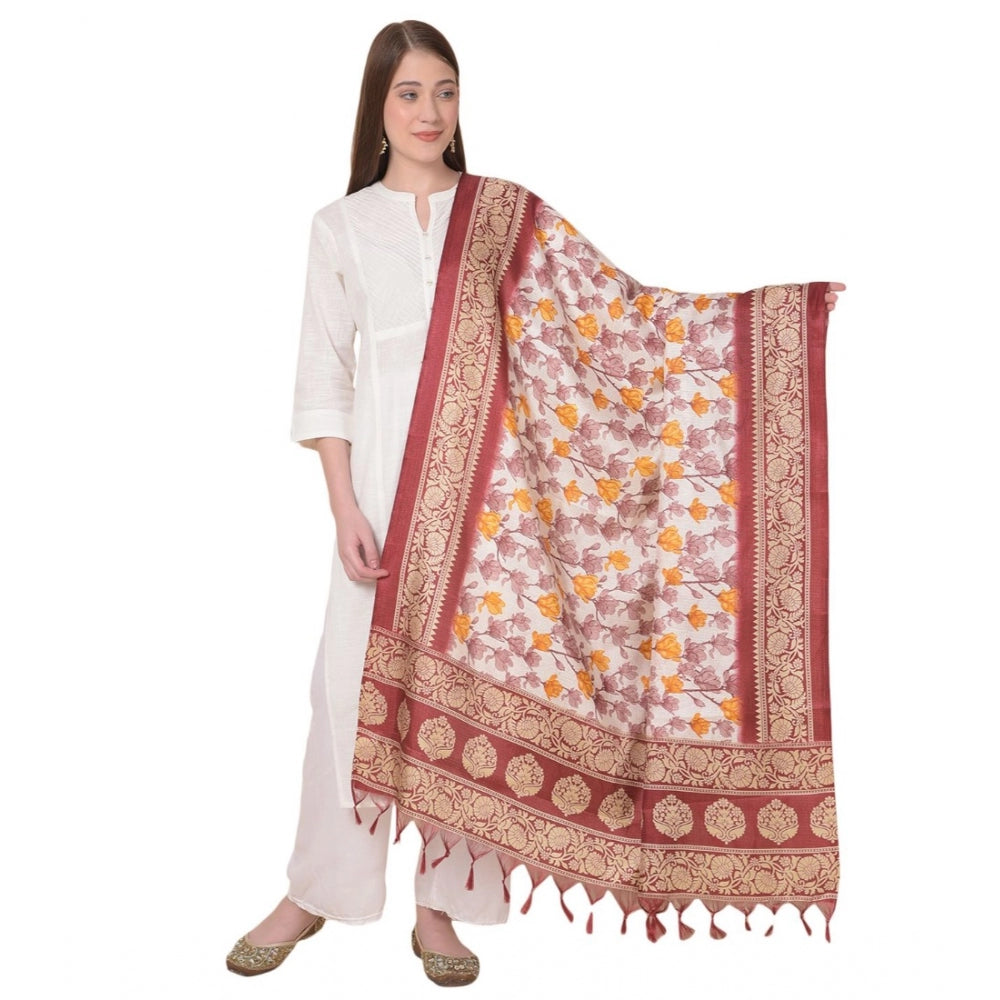 Generic Women's Art Silk Printed Dupatta (Maroon, Length: 2.25 to 2.50 Mtr)