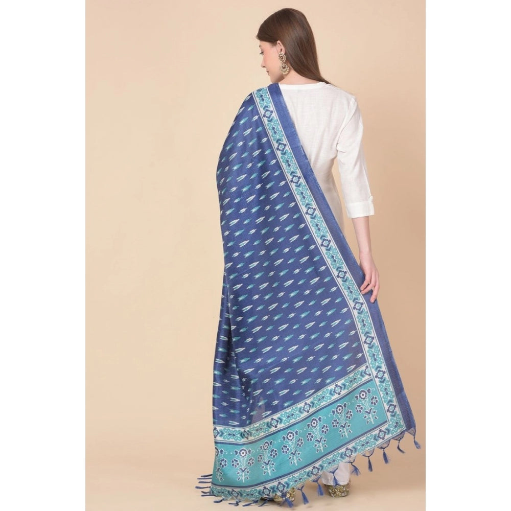 Generic Women's Art Silk Printed Dupatta (Blue, Length: 2.25 to 2.50 Mtr)