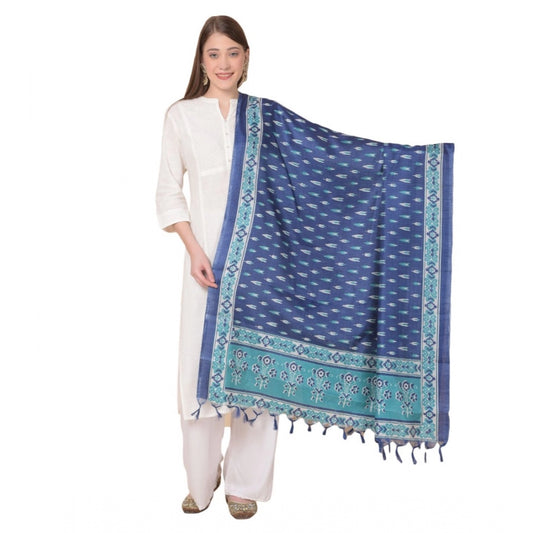 Generic Women's Art Silk Printed Dupatta (Blue, Length: 2.25 to 2.50 Mtr)