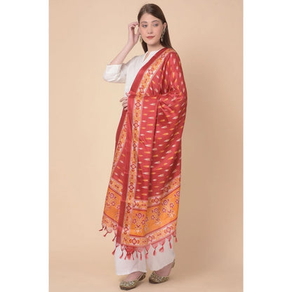 Generic Women's Art Silk Printed Dupatta (Red, Length: 2.25 to 2.50 Mtr)