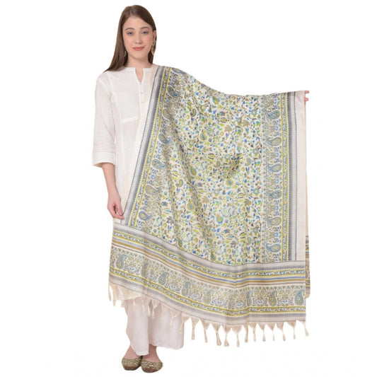 Generic Women's Art Silk Printed Dupatta (Grey, Length: 2.25 to 2.50 Mtr)