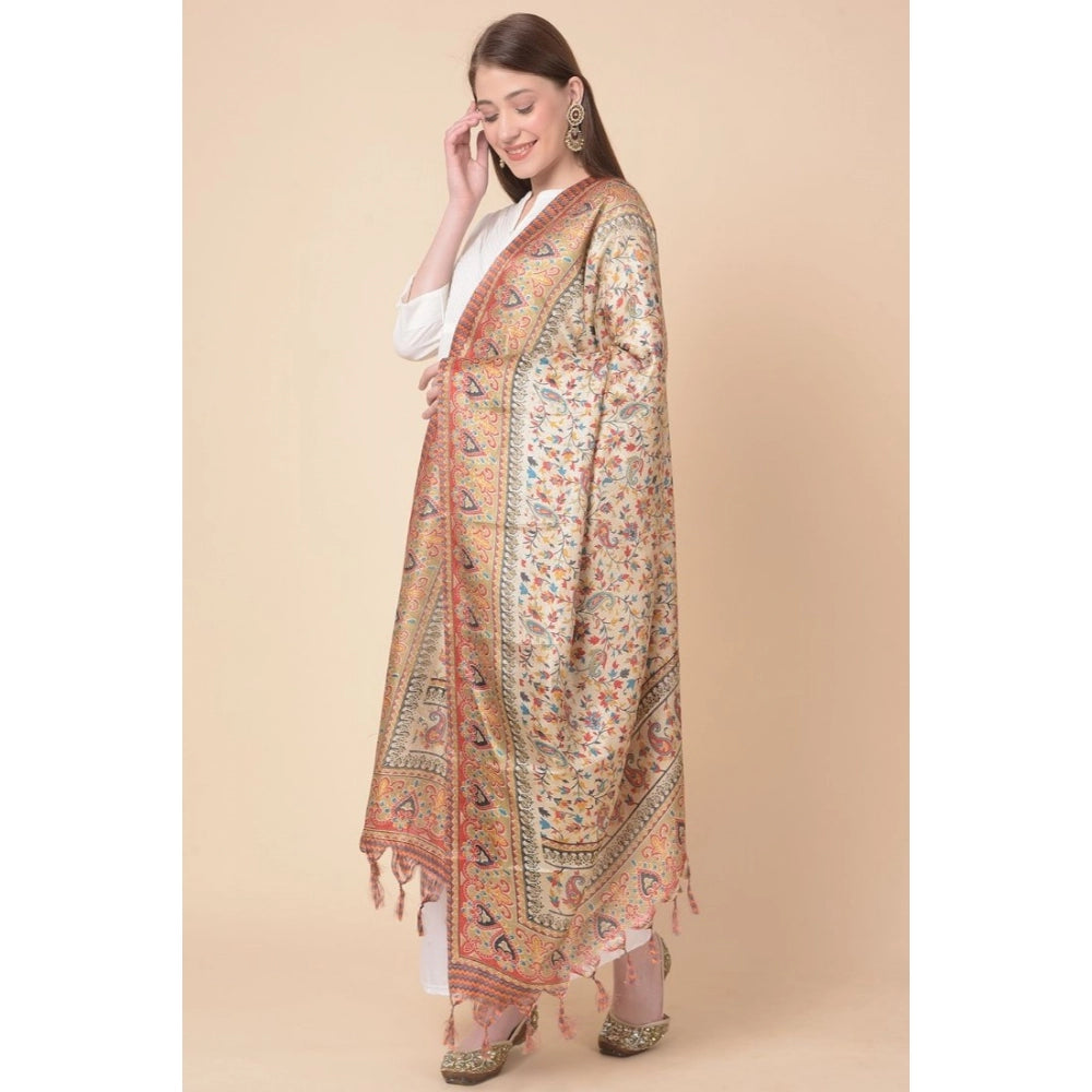 Generic Women's Art Silk Printed Dupatta (Gold, Length: 2.25 to 2.50 Mtr)