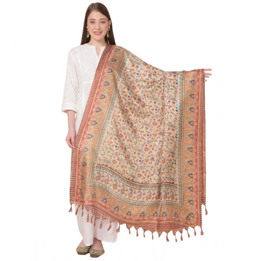 Generic Women's Art Silk Printed Dupatta (Gold, Length: 2.25 to 2.50 Mtr)