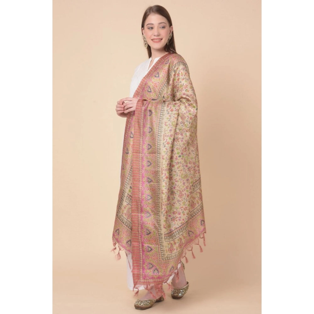 Generic Women's Art Silk Printed Dupatta (Pink, Length: 2.25 to 2.50 Mtr)