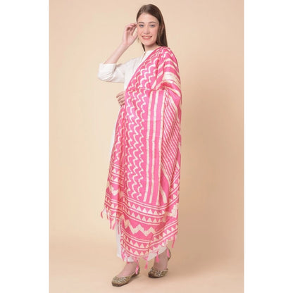 Women's Art Silk Printed Dupatta (Pink, Length: 2.25 to 2.50 Mtr)