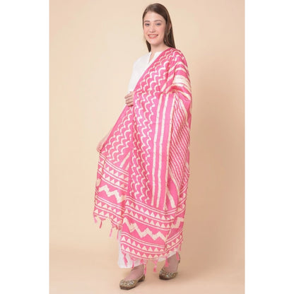 Women's Art Silk Printed Dupatta (Pink, Length: 2.25 to 2.50 Mtr)