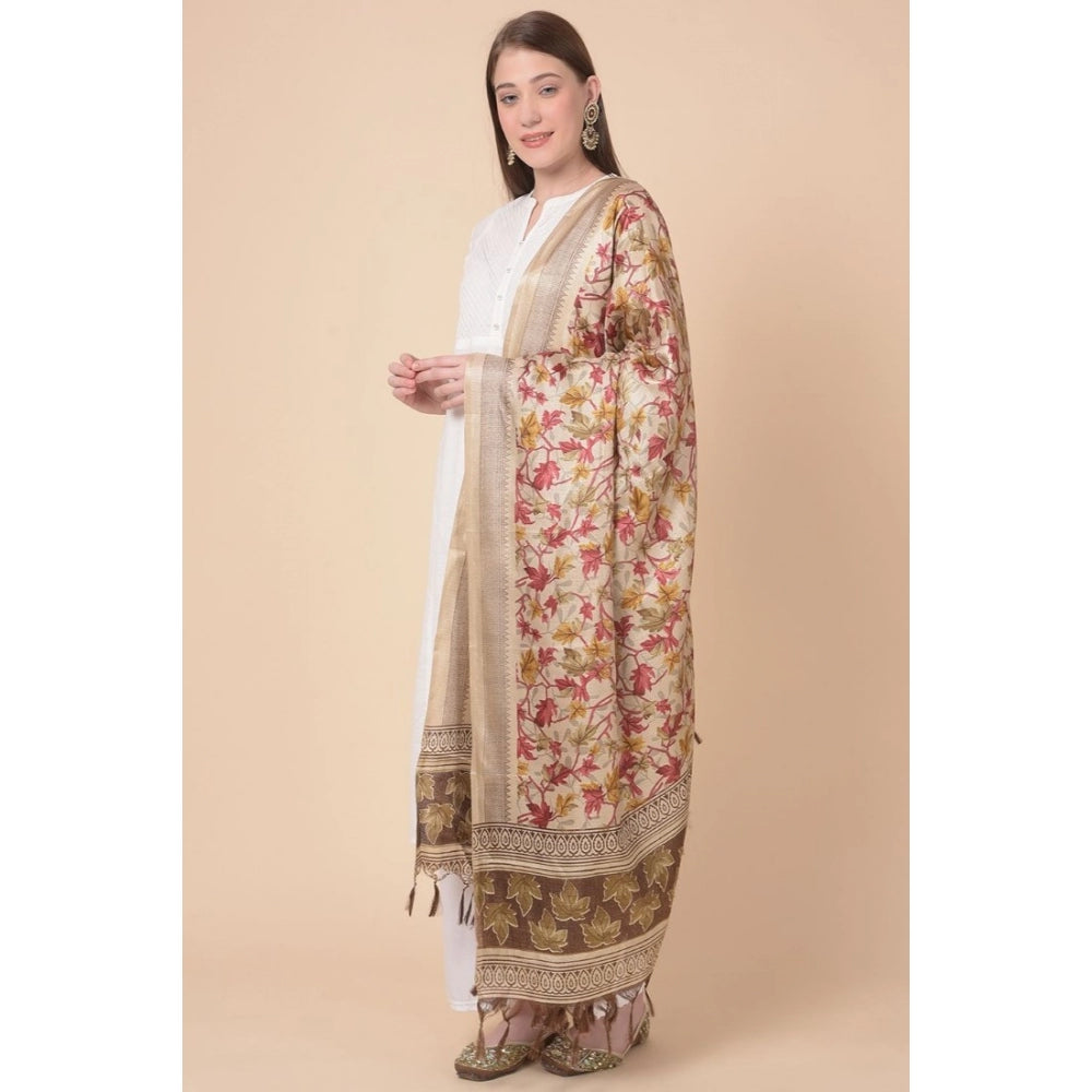 Generic Women's Art Silk Printed Dupatta (Gold, Length: 2.25 to 2.50 Mtr)