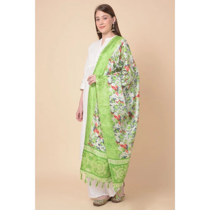 Generic Women's Art Silk Printed Dupatta (Light Green, Length: 2.25 to 2.50 Mtr)