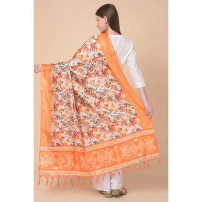 Generic Women's Art Silk Printed Dupatta (Orange, Length: 2.25 to 2.50 Mtr)