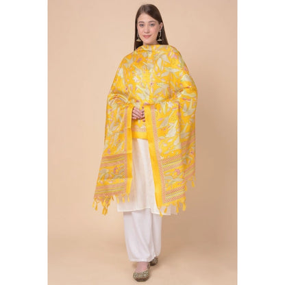 Generic Women's Art Silk Printed Dupatta (Yellow, Length: 2.25 to 2.50 Mtr)