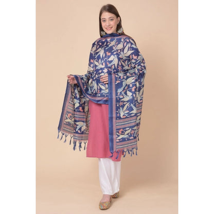 Generic Women's Art Silk Printed Dupatta (Blue, Length: 2.25 to 2.50 Mtr)