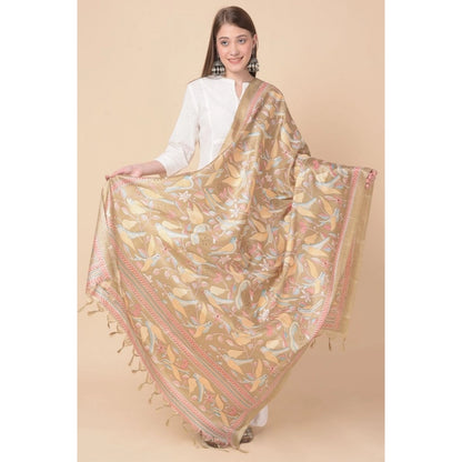 Generic Women's Art Silk Printed Dupatta (Light Brown, Length: 2.25 to 2.50 Mtr)