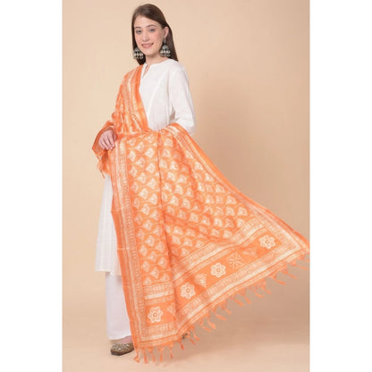 Women's Art Silk Printed Dupatta (Orange, Length: 2.25 to 2.50 Mtr)