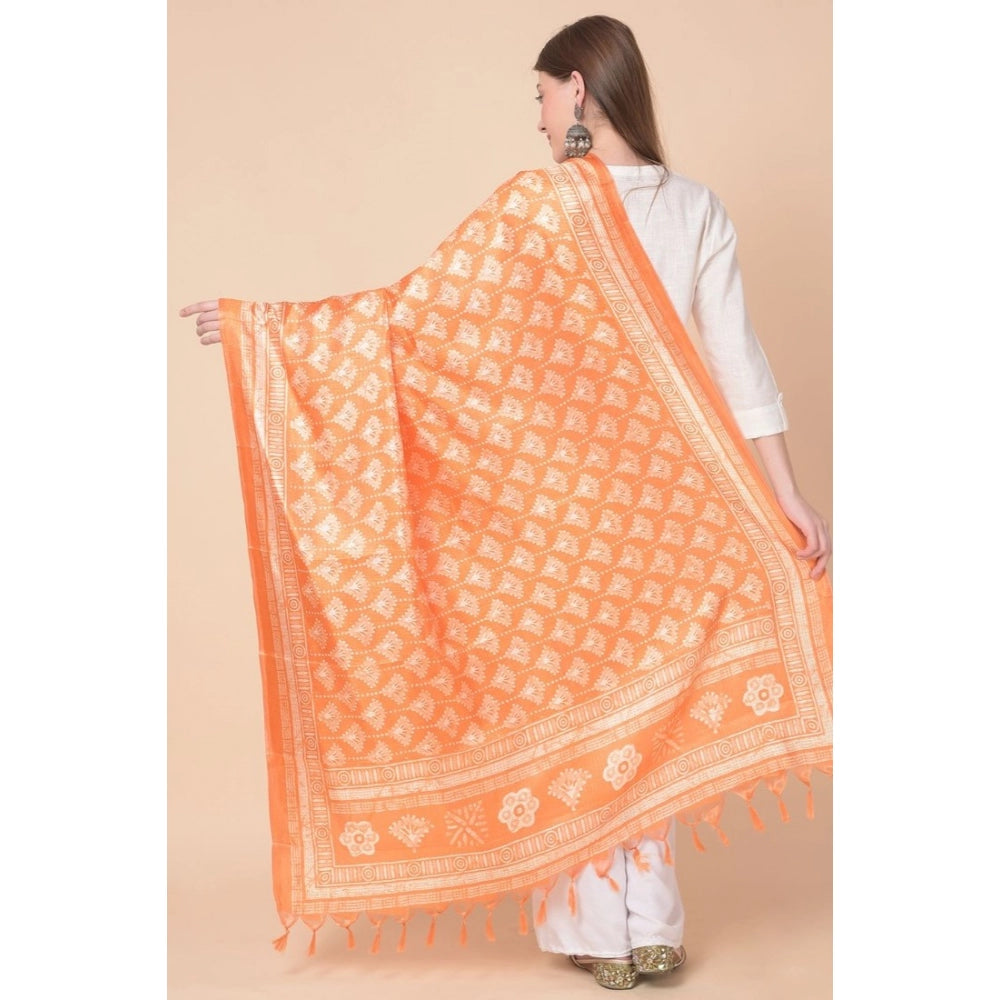 Women's Art Silk Printed Dupatta (Orange, Length: 2.25 to 2.50 Mtr)