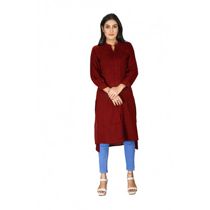 Generic Women's Casual Full Sleeve Viscose Rayon Printed Kurti (Maroon)