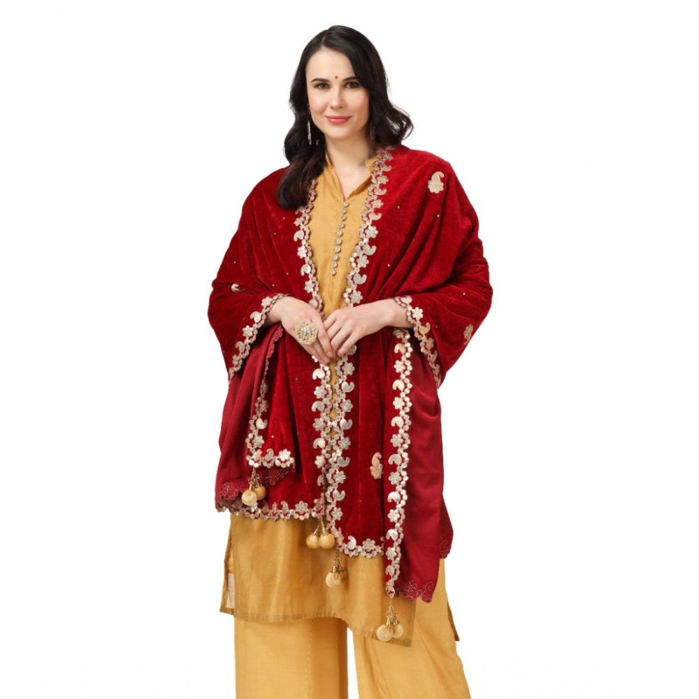 Generic Women's Velvet Gotta Patti Dupatta (Maroon, Length: 2.25 to 2.50 Mtr)