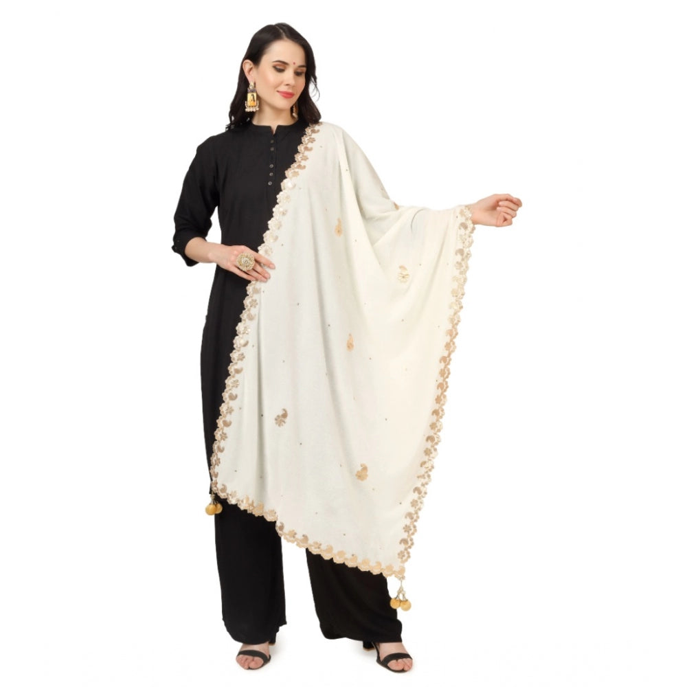 Generic Women's Velvet Gotta Patti Dupatta (Off White, Length: 2.25 to 2.50 Mtr)