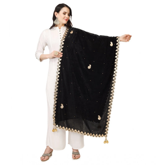 Generic Women's Velvet Gotta Patti Dupatta (Black, Length: 2.25 to 2.50 Mtr)