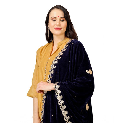 Generic Women's Velvet Gotta Patti Dupatta (Blue, Length: 2.25 to 2.50 Mtr)