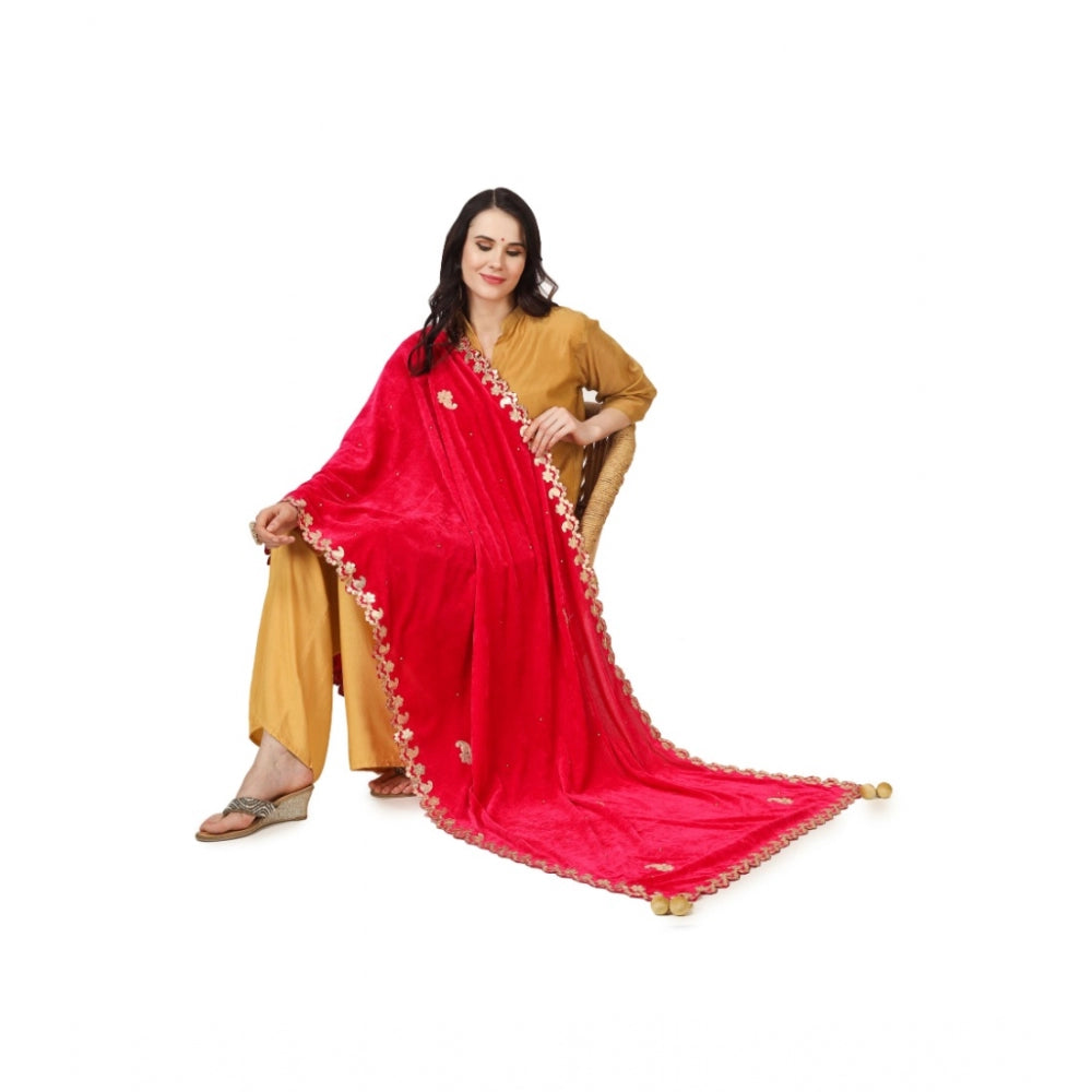 Generic Women's Velvet Gotta Patti Dupatta (Pink, Length: 2.25 to 2.50 Mtr)