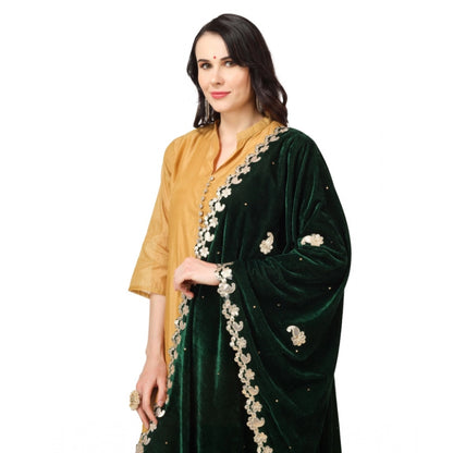 Generic Women's Velvet Gotta Patti Dupatta (Green, Length: 2.25 to 2.50 Mtr)