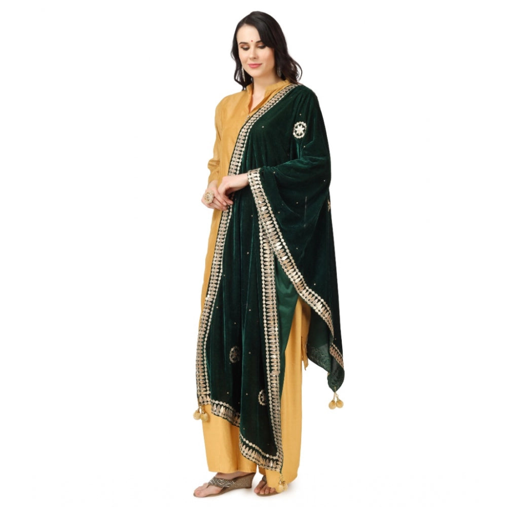 Generic Women's Velvet Gotta Patti Dupatta (Green, Length: 2.25 to 2.50 Mtr)