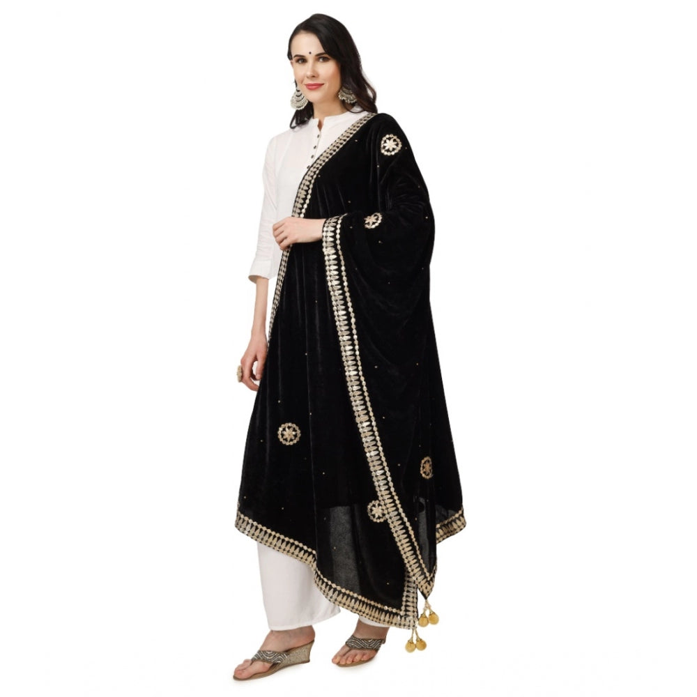 Generic Women's Velvet Gotta Patti Dupatta (Black, Length: 2.25 to 2.50 Mtr)