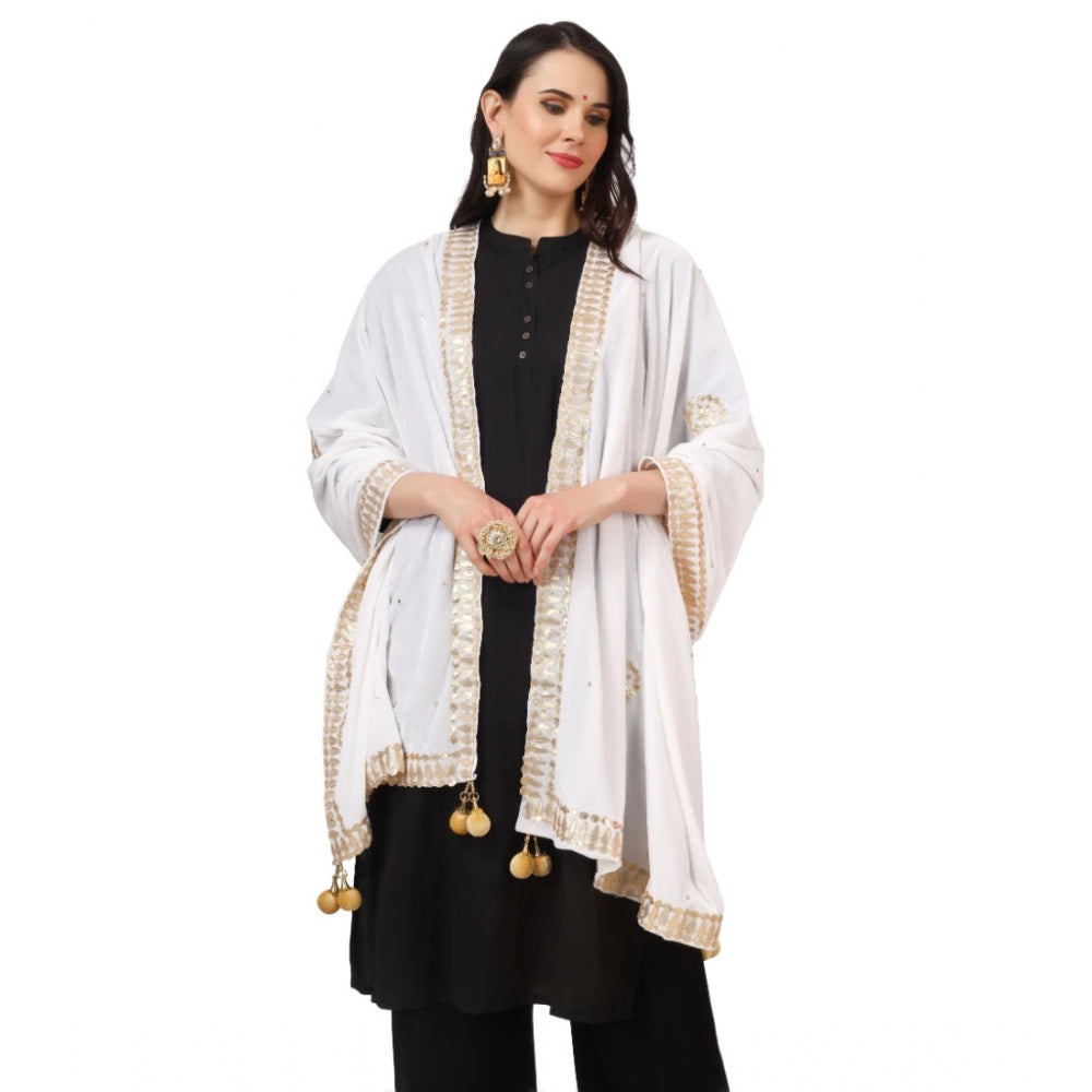 Women's Velvet Gotta Patti Dupatta (White, Length: 2.25 to 2.50 Mtr)