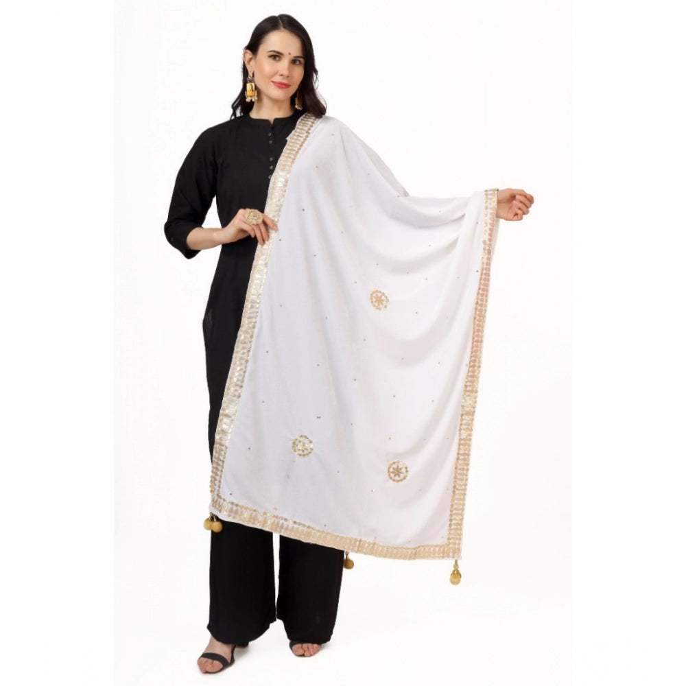 Women's Velvet Gotta Patti Dupatta (White, Length: 2.25 to 2.50 Mtr)