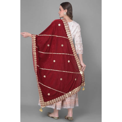 Generic Women's Velvet Gotta Patti Dupatta (Maroon, Length: 2.25 to 2.50 Mtr)