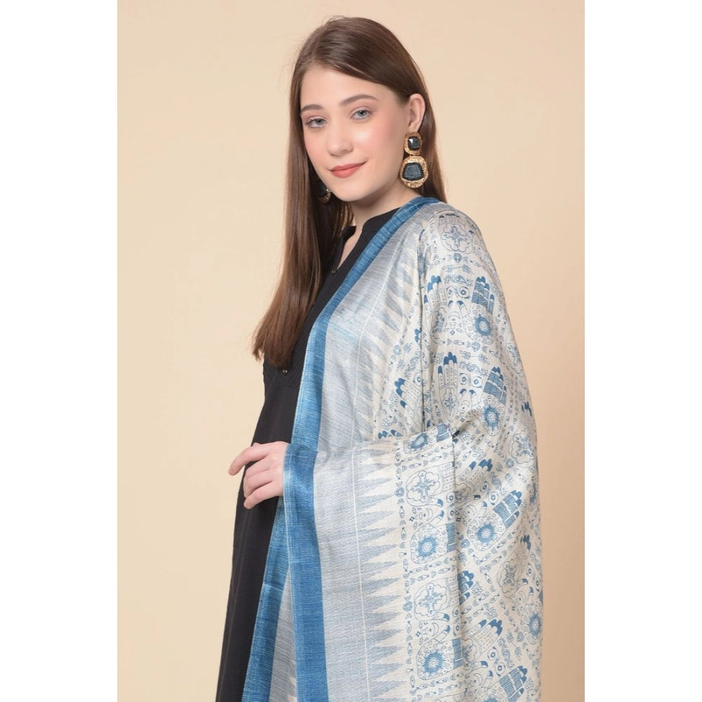 Generic Women's Art Silk Printed Dupatta (Turquoise, Length: 2.25 to 2.50 Mtr)