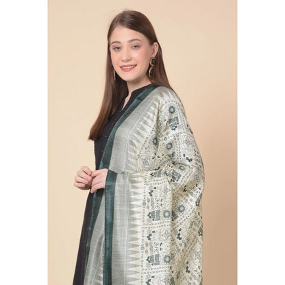 Generic Women's Art Silk Printed Dupatta (Grey, Length: 2.25 to 2.50 Mtr)