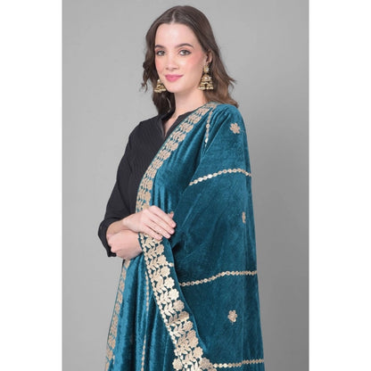 Women's Velvet Gotta Patti Dupatta (Teal, Length: 2.25 to 2.50 Mtr)