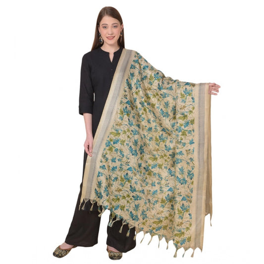 Generic Women's Art Silk Printed Dupatta (Gold, Length: 2.25 to 2.50 Mtr)