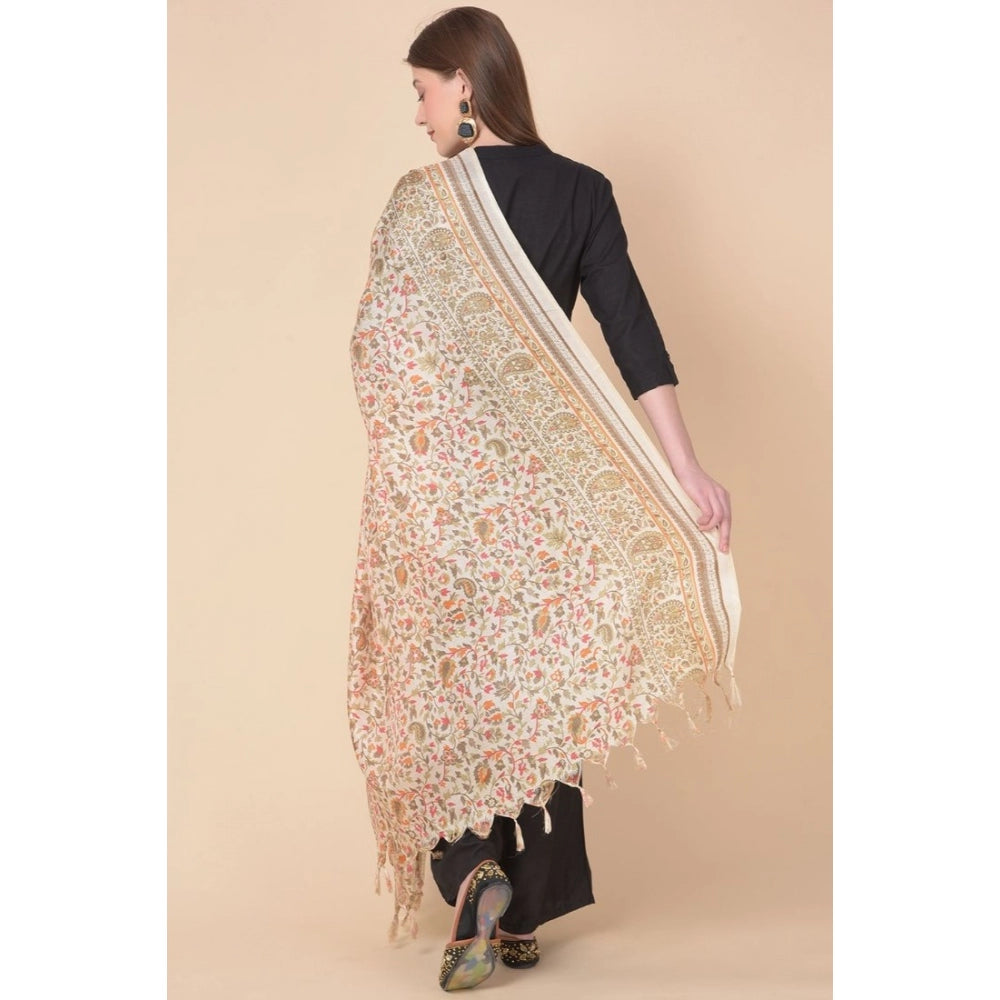 Generic Women's Art Silk Printed Dupatta (White, Length: 2.25 to 2.50 Mtr)