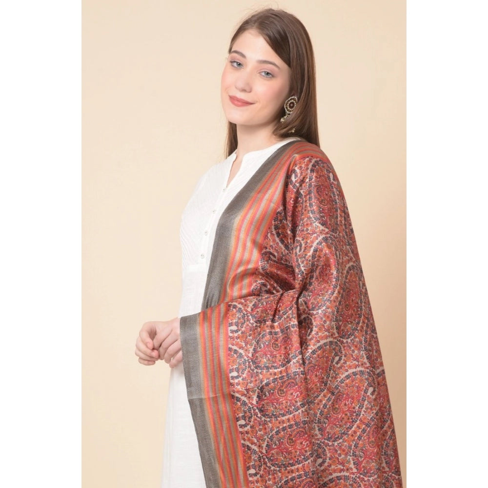 Women's Art Silk Printed Dupatta (Orange, Length: 2.25 to 2.50 Mtr)