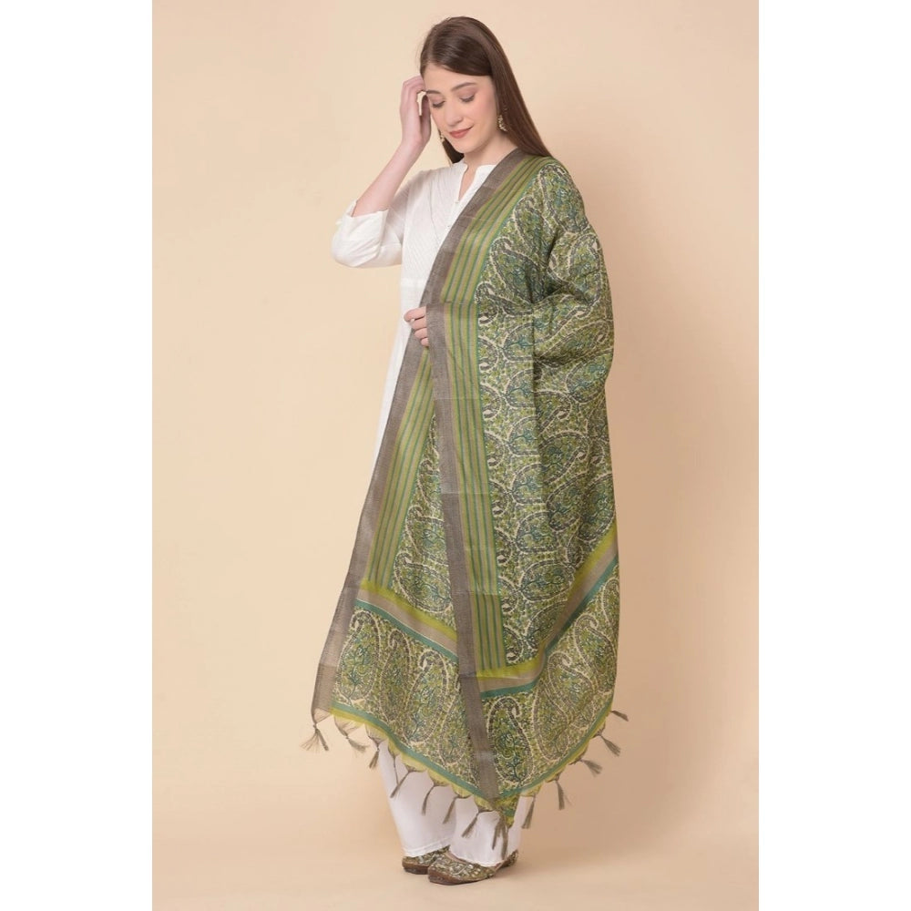 Generic Women's Art Silk Printed Dupatta (Green, Length: 2.25 to 2.50 Mtr)