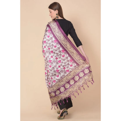 Generic Women's Art Silk Printed Dupatta (Purple, Length: 2.25 to 2.50 Mtr)