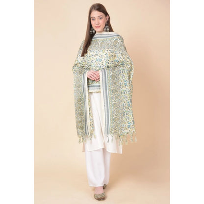 Generic Women's Art Silk Printed Dupatta (Off White, Length: 2.25 to 2.50 Mtr)