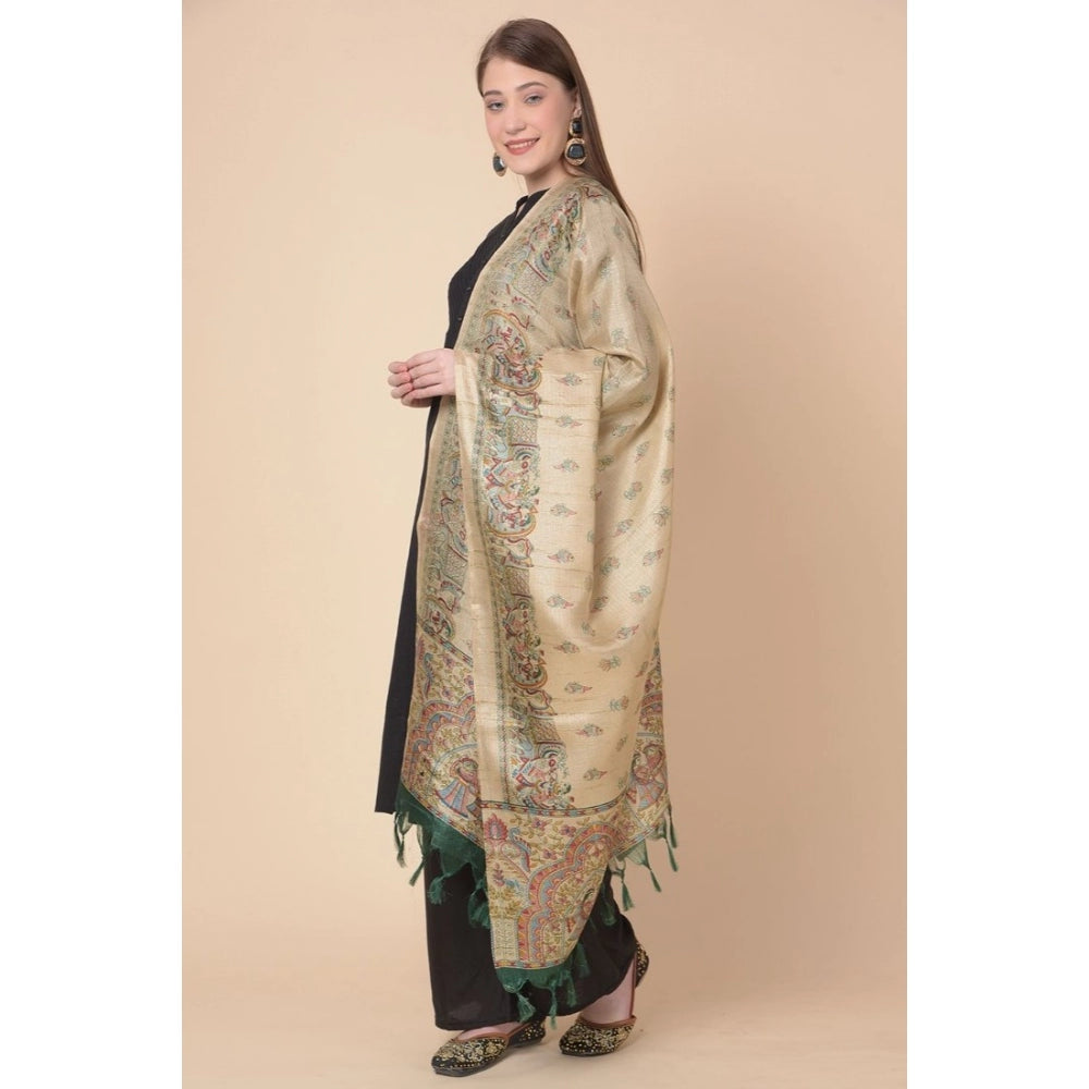 Generic Women's Art Silk Printed Dupatta (Gold, Length: 2.25 to 2.50 Mtr)