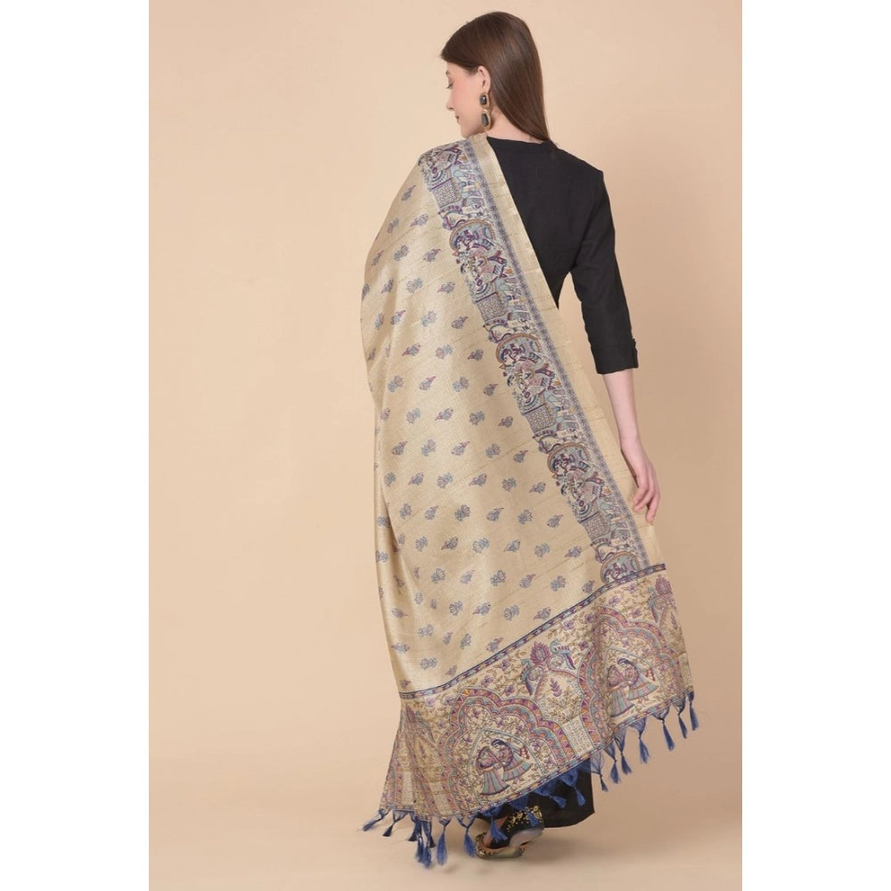 Generic Women's Art Silk Printed Dupatta (Gold, Length: 2.25 to 2.50 Mtr)