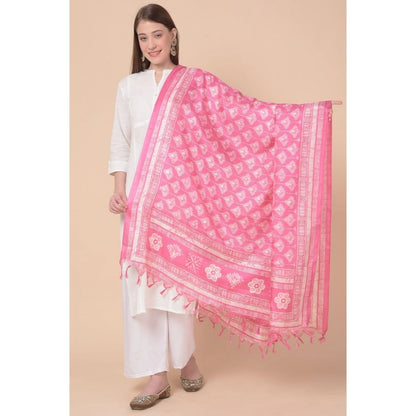 Women's Art Silk Printed Dupatta (Pink, Length: 2.25 to 2.50 Mtr)