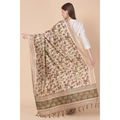 Generic Women's Art Silk Printed Dupatta (Gold, Length: 2.25 to 2.50 Mtr)