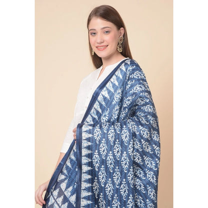 Generic Women's Art Silk Printed Dupatta (Blue, Length: 2.25 to 2.50 Mtr)